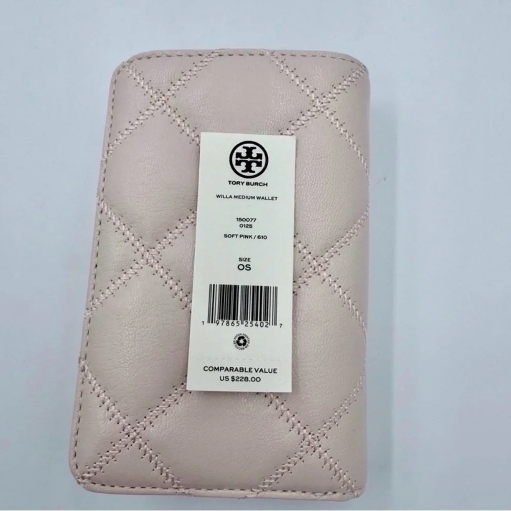 Tory Burch Quilted Willa Leather Wallet Soft Pink NWT